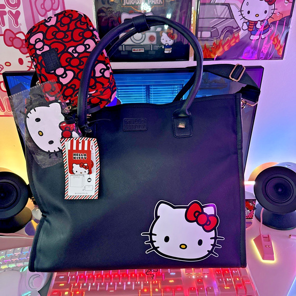 Sanrio Handbags - Sanrio Hello Kitty Tote Travel Weekender Luggage Bag Tag Bows Crossbody 3 Piece